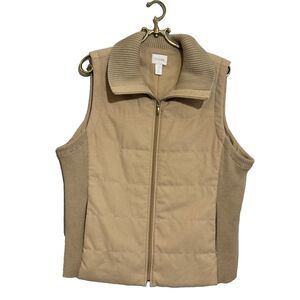 Chico's‎ Woman Vest Quilted Tan Beige Vest Rib Knit Jacket  Size Size 3